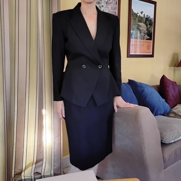 2 piece wool pinstripe suit with peplum jacket - Picture 2 of 3